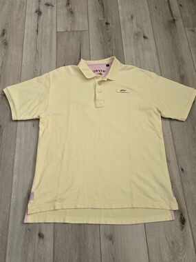 Orvis Signature Men's Polo Shirt L Yellow Short Sleeve Heavy Cotton Fly Fishing